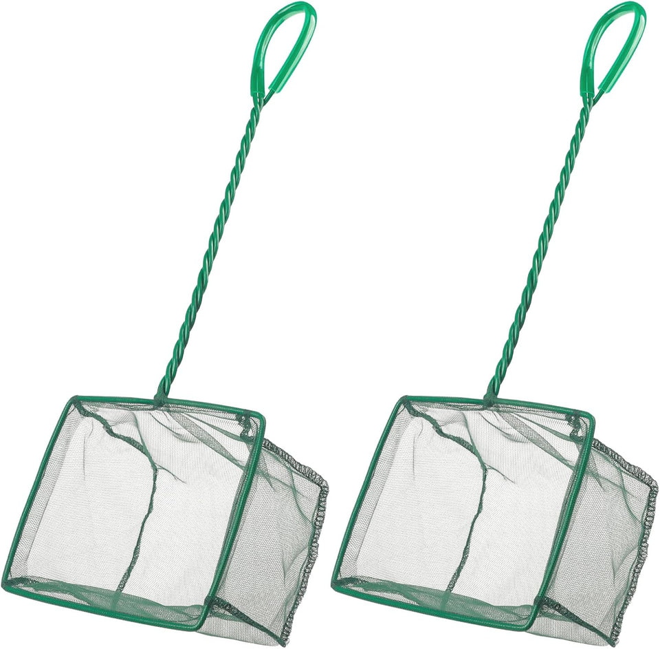 Pawfly green braided metal handle square aquarium net for fish tanks and small koi ponds