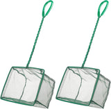 Pawfly green braided metal handle square aquarium net for fish tanks and small koi ponds