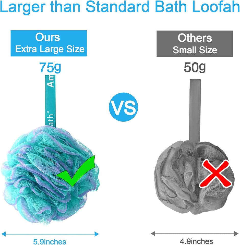 amazerbath loofah sponge 75g/piece, exfoliating bath sponge body scrubber, loofa set of 4 in flower color, large, green-purple