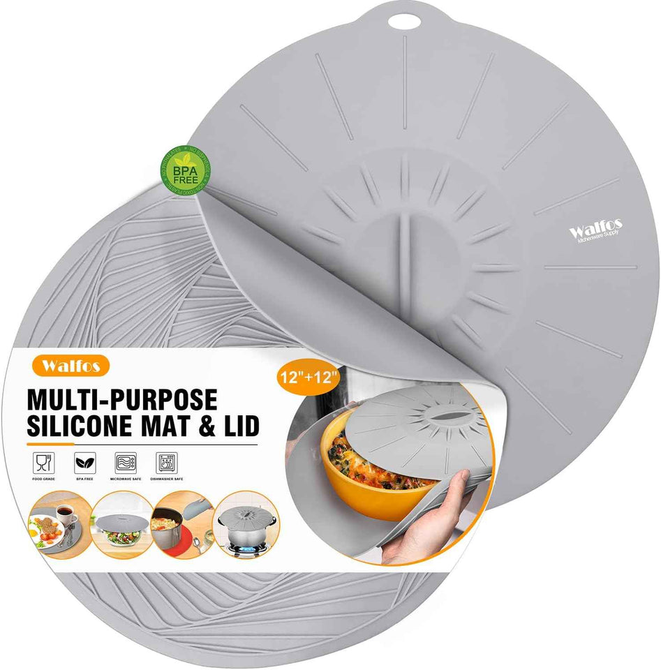 Walfos Silicone Trivet Mats - 4 Heat Resistant Pot Holders, Multipurpose Non-Slip Hot Pads for Kitchen Potholders, Hot Dishers, Jar Opener, Spoon Holder, Food Grade Silicone & BPA Free (Black)
