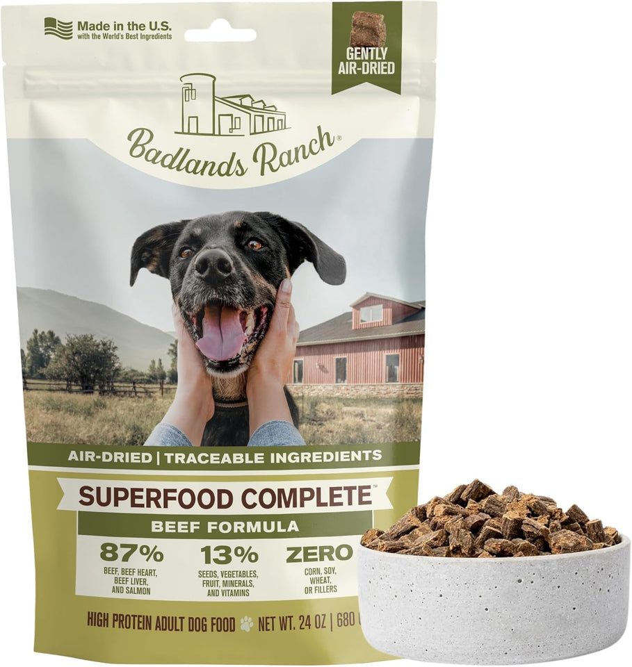 badlands ranch by katherine heigl superfood complete air-dried beef dog food high protein 24 oz