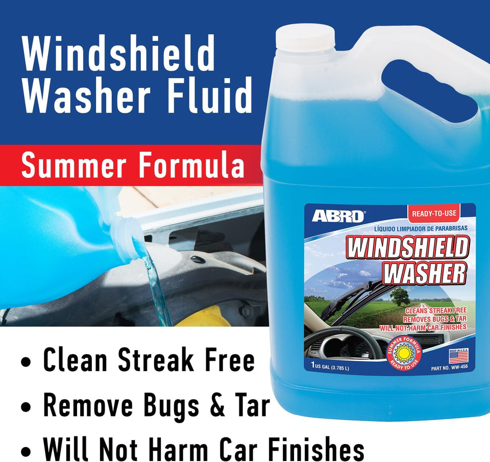abro windshield washer fluid 1 gallon pre-mixed streak-free cleanliness 2-in-1 bug tar removal