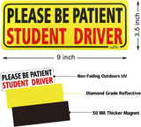 JUSTTOP 3pcs student driver car magnet in black and red, reflective, waterproof, 3-pack for bumper stickers
