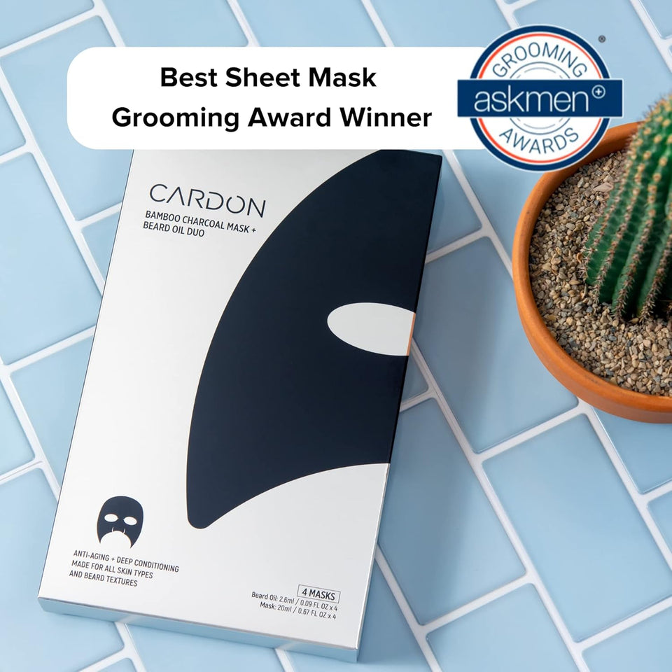 cardon korean charcoal beard care sheet masks with premium oil - 4 pack for hydration and anti-aging