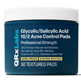 qrxlabs salicylic & glycolic acid pads 2% salicylic & 10% glycolic acne pads for face & bacne with vitamins b5, c, e, calendula, and green tea - 50 count