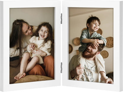 decorUhome double 4x6 picture frame vertical engineered wood bifold photo frame with plexiglass tabletop display black