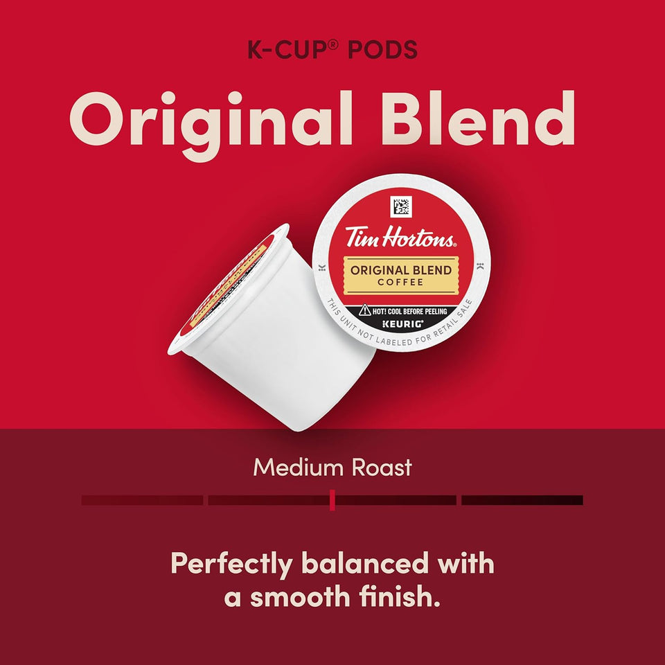 Tim Hortons Original Blend, Medium Roast Coffee, 100ct K-Cup Pods for Keurig Brewers, Single-Serve