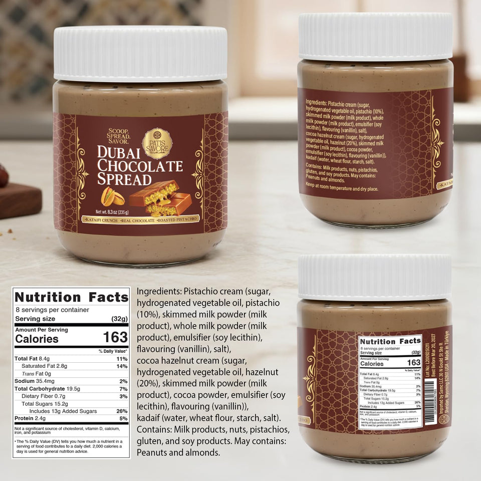 Dubai Chocolate Spread with Kataifi Pistachio Cream - 8.3oz - Luxurious Middle Eastern Chocolate Delight