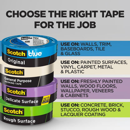 Scotch General Purpose Masking Tape, 1.88 in x 60.1 yd, Beige, Sticks for Up to 5 Days, Removes Easily Without Leaving Sticky Residue, Easy-to-Tear Masking Tape (2050-48MP)