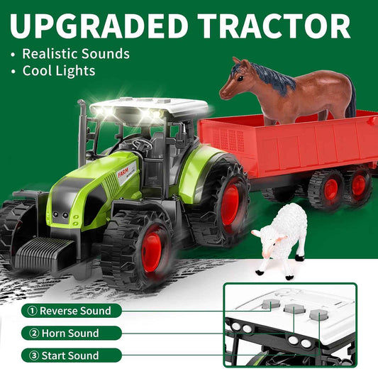 Pupu Pig Farm Animals Barn House Toys - Kids Tractor Toy with Lights & Sound, Horse Stable, Cowshed, Chicken Fence, Animal, Farm Accessories, Easter Birthday Gifts for Boys Toddlers Ages 3+