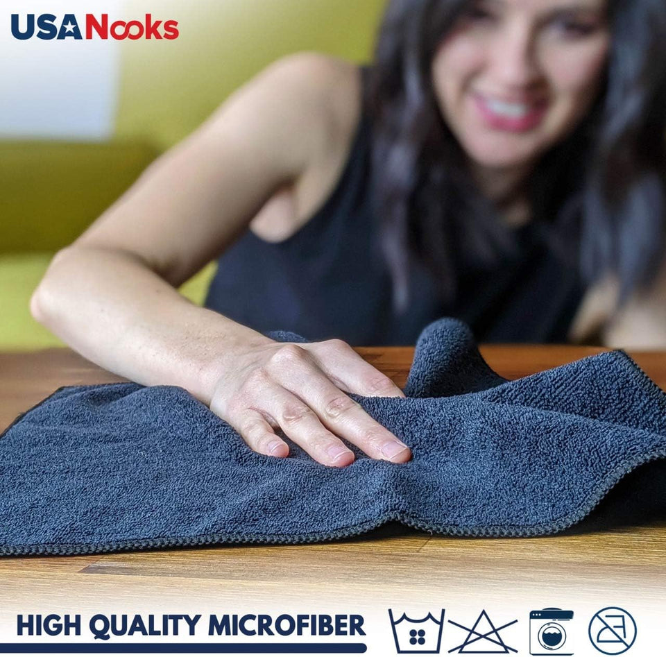 usanooks microfiber cleaning cloth grey 12 pack 12.5x12.5 inches high performance ultra absorbent
