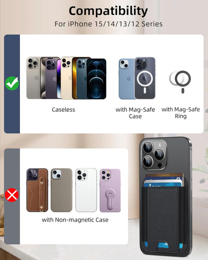 for MagSafe Wallet, Stronger Magnetic Wallet for iPhone 17/16/15/14/13/12 Series, 7 Cards Holder, Magnetic Phone Wallets, Vegan Leather Minimalist Slim RFID for iPhone Wallets, 1 Slot, Black & Black