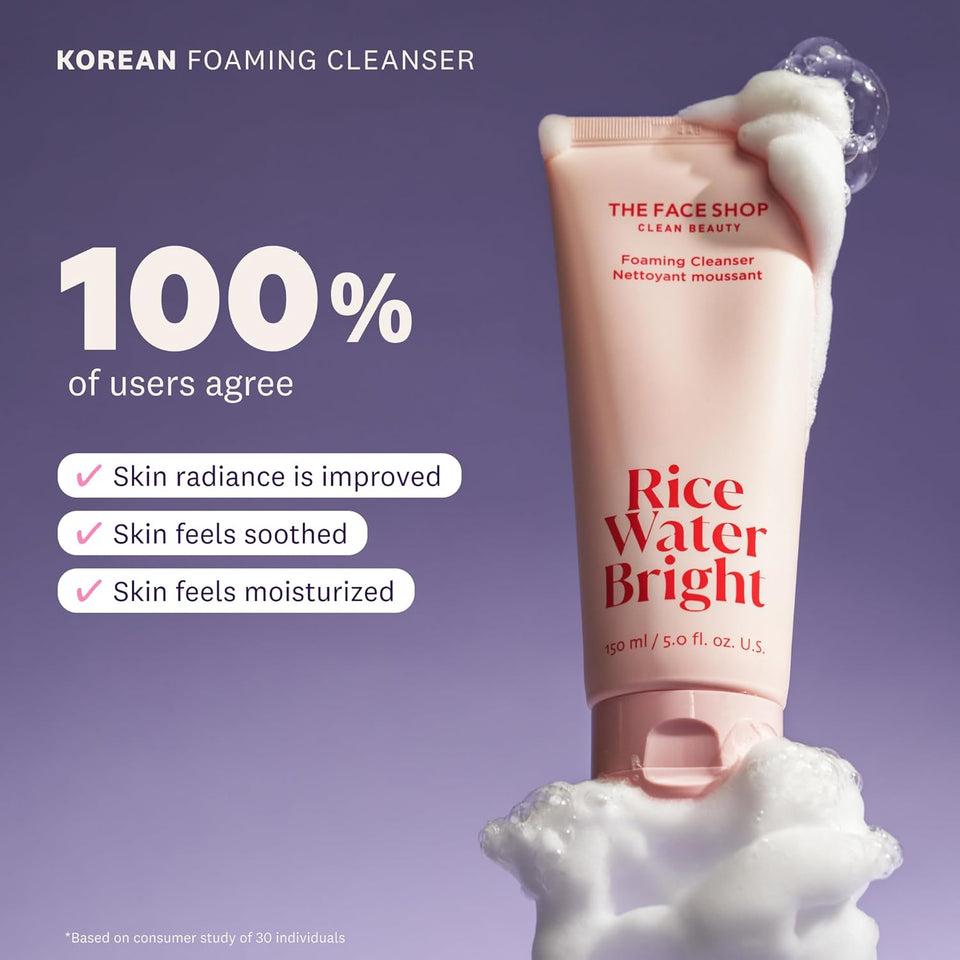 The Face Shop Rice Water Bright Double Cleansing Duo Set with Ceramide, Korean Skincare, Gentle Face Wash, Pore Control Cleansing Oil, Hydrating, Moisturizing