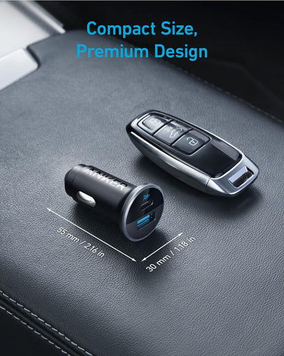 Anker 323 USB C Car Charger Adapter, 52.5W Cigarette Lighter Charger with 30W PowerIQ 3.0 Fast Charging Cable for iPhone 17/17 Pro Max/16/15/14 Series, Galaxy S25/24/23, Pixel, iPad, AirPods and More - Rayz Mart