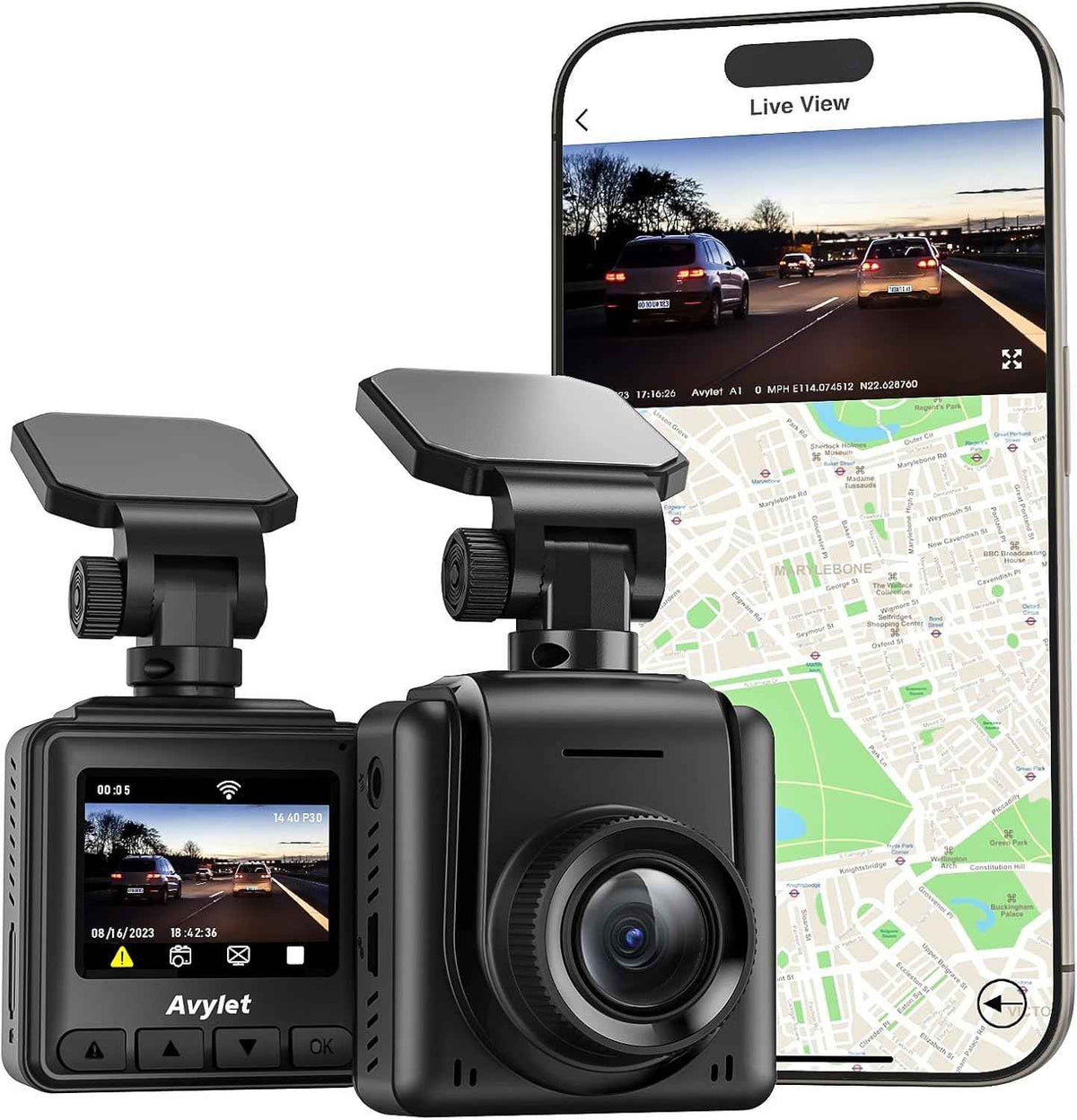 Dash Cam 2K, WiFi Dashcams with APP, External GPS, 1.5'' IPS Screen, Front Dash Camera for Cars, Mini Car Camera, WDR Night Vision, 24H Parking Monitor, Loop Recording, G-Sensor