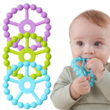 silicone teether ring toys for babies 0-6 months, 3-pack purple pink white