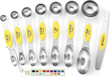 Spring Chef Stainless Steel Magnetic Measuring Spoons Set with Strong N45 Magnets, Heavy Duty Metal Kitchen Gadgets for Baking & Cooking, Fits in Most Kitchen Spice Jars, Set of 8 with Leveler, Black