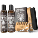 viking revolution natural boar bristle beard brush and pear wood comb set with velvet travel pouch