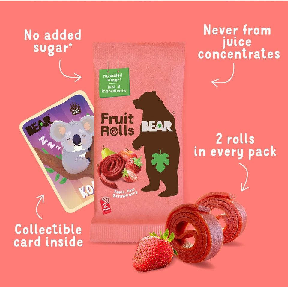 BEAR Real Fruit Snack Rolls - Gluten Free, Vegan, and Non-GMO, 0.7 Ounce, 36 Rolls, Strawberry, Healthy Snacks for Kids and Adults