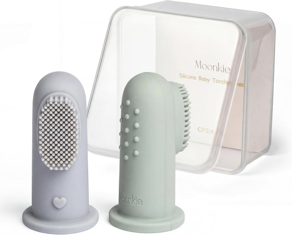 Moonkie Baby Finger Toothbrush Tongue Oral Cleaner Kit for 3 Months +, 3 Pcs, Blush/Pale Mauve/Blush Soft Touch Design