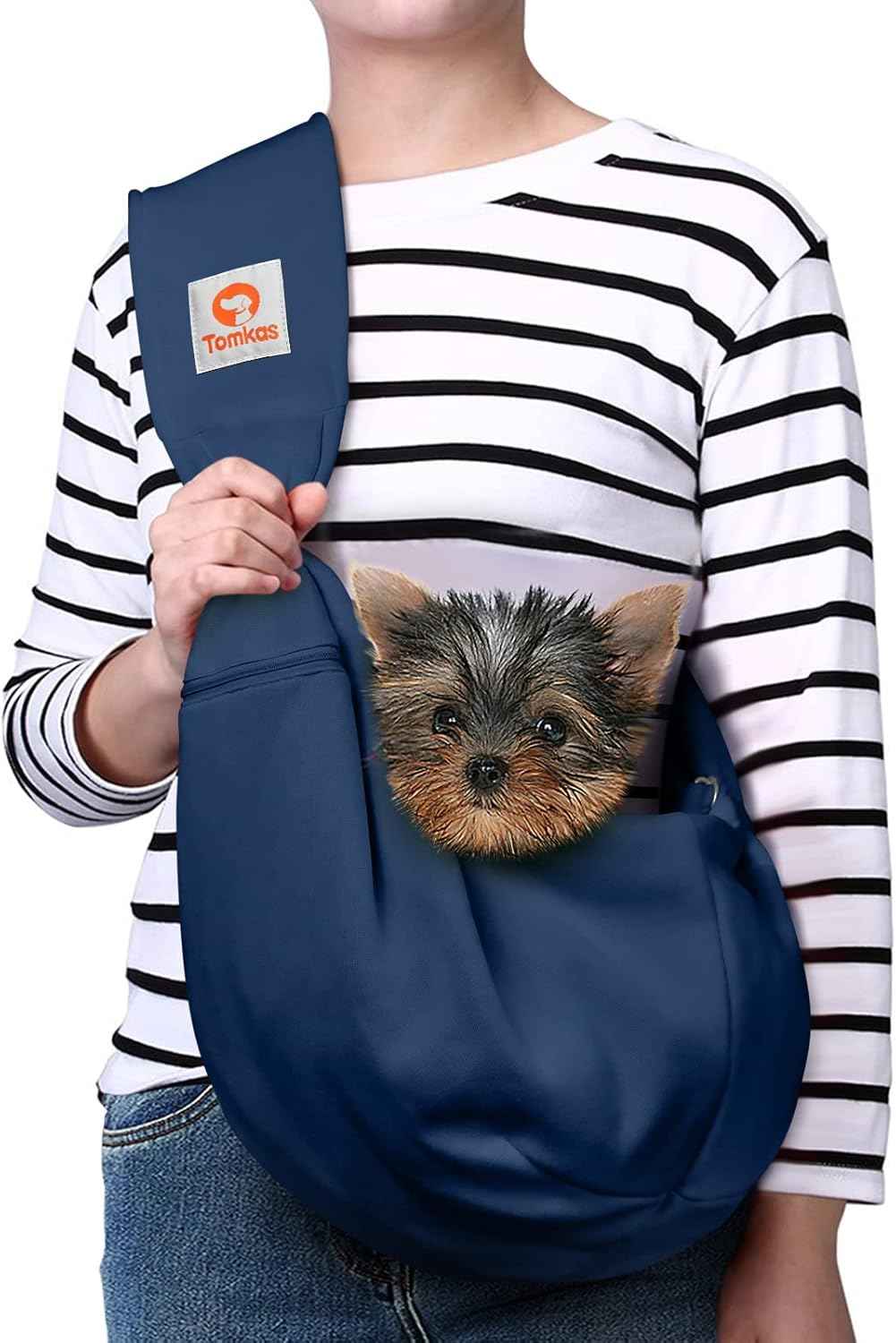 Tomkas Small Dog Sling Carrier - Classic Pocket & Classic Strap - for 3-10 lbs Pets(Black)
