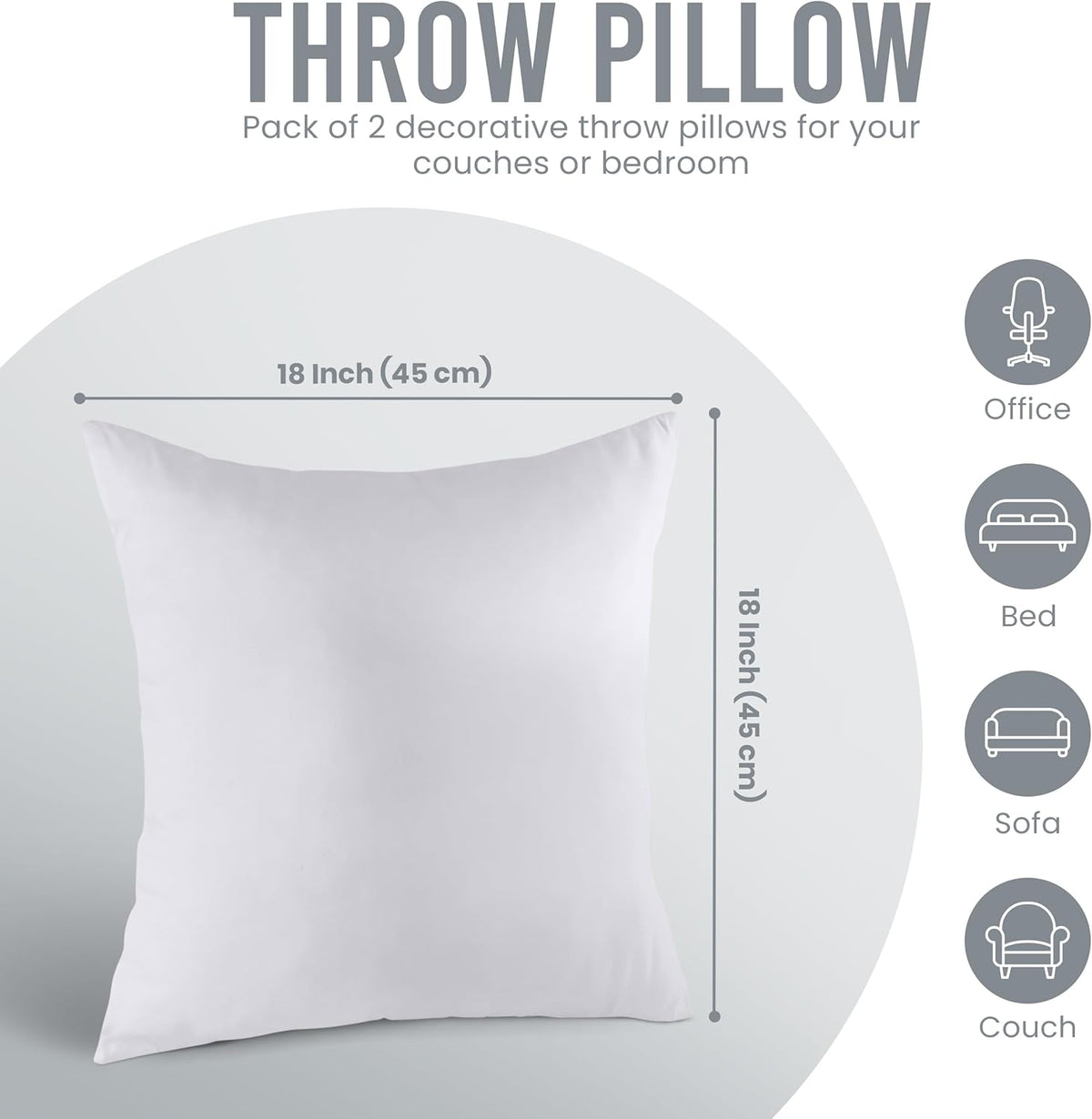 Utopia Bedding 18x18 Pillow Inserts, Set of 2, White – Indoor Decorative Throw Pillows for Bed, Sofa & Couch – Soft, Supportive & Fluffy Cushion Inserts