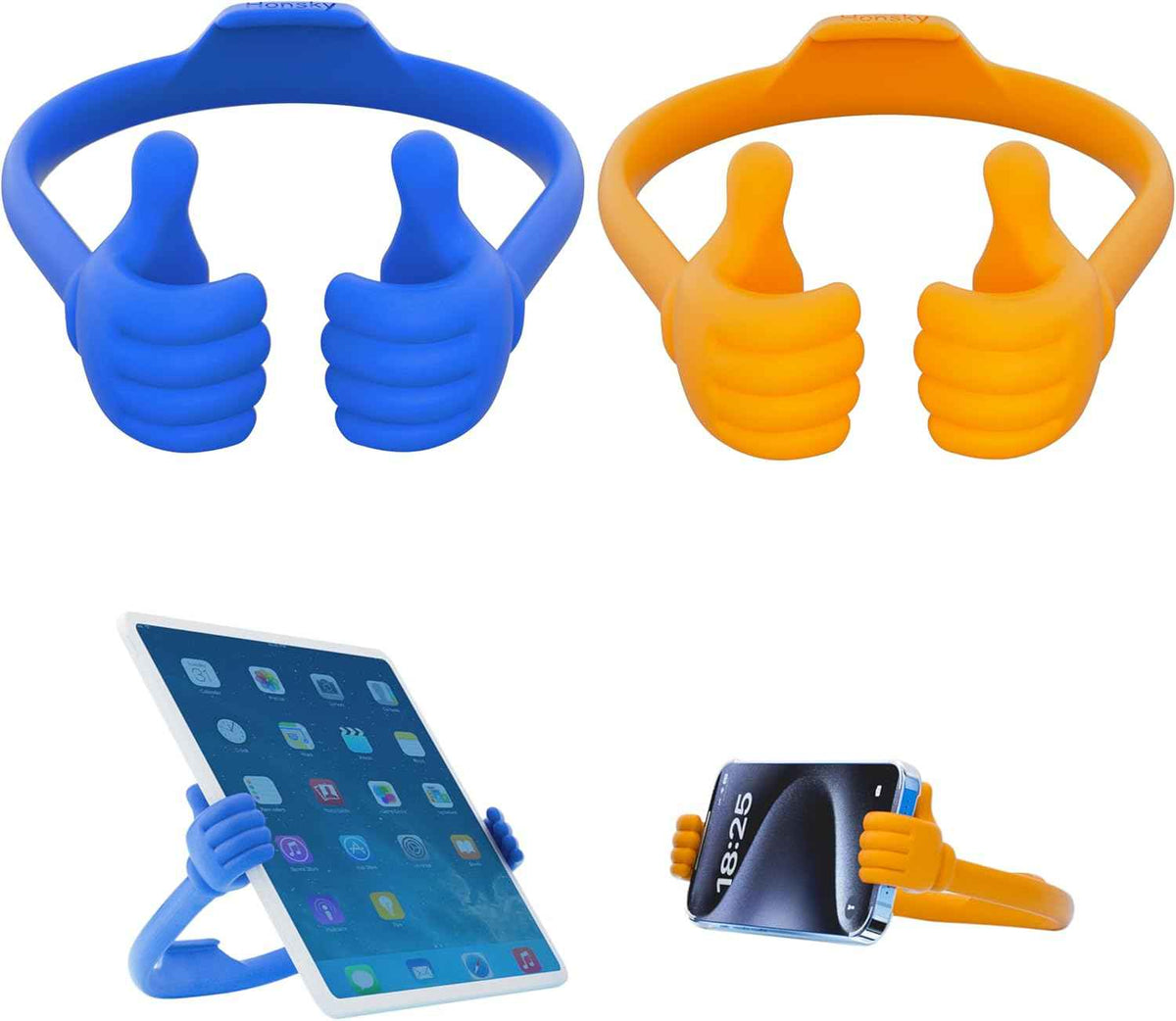HONSKY Thumbs-Up Phone Stand for Tablets, E-Readers and Smart Phones – Green/Purple – 2 Count
