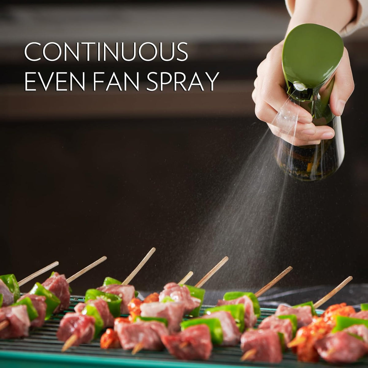 FLAIROSOL OLIVIA Oil Sprayer for Cooking, 200ml Glass Olive Oil Sprayer, Continuous Cooking Spray with Portion Control, Oil Dispenser for Kitchen, Air Fryer, Salad, BBQ (Green Bottle, Gold Print)