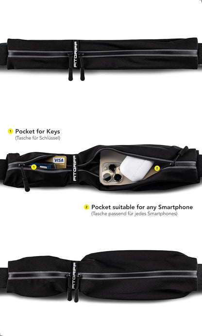 Fitgriff® Running Belt for Men & Women - Secure Jogging Pouch for Phone, Keys & Essentials - For All Cell Phones
