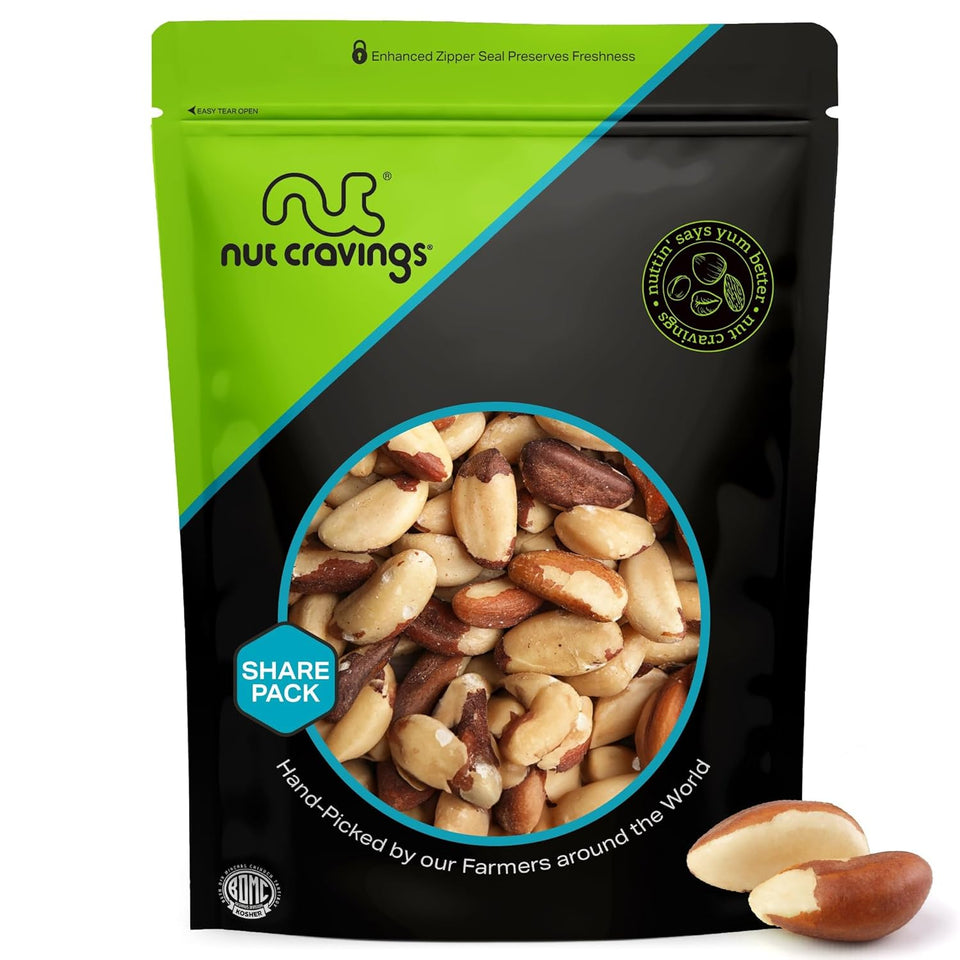 Raw Brazil Nuts, unsalted, no shell, whole, 16oz - 1 LB, packed fresh in resealable bag, kosher healthy snack