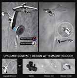 High Pressure Rain Shower Head: Upgrade Shower Heads with Handheld Spray Combo with Fixed Showerhead and 10 Sprays Handheld Shower Head, Detachable Shower head Built-in Magnetic Docking and Power Jets