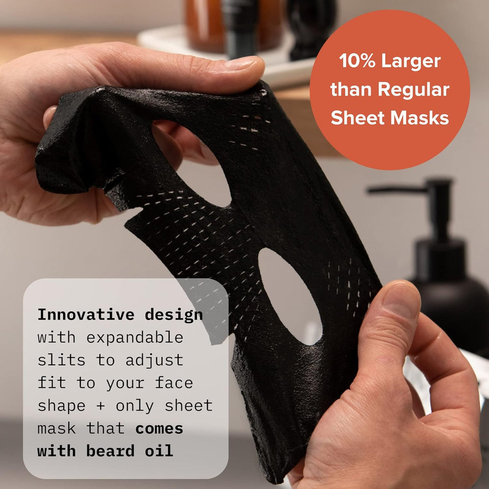 cardon korean charcoal beard care sheet masks with premium oil - 4 pack for hydration and anti-aging