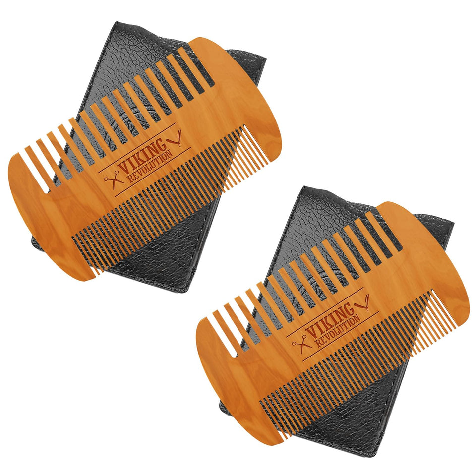 viking revolution natural boar bristle beard brush and pear wood comb set with velvet travel pouch