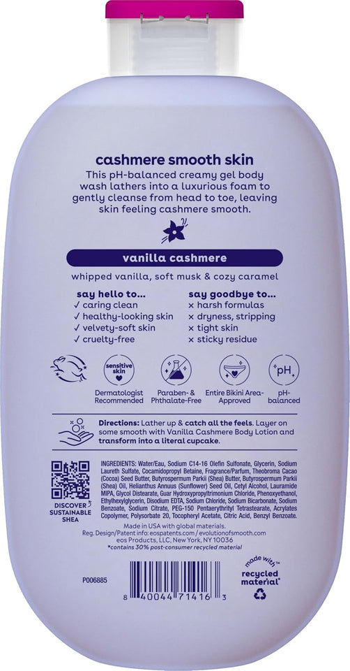 eos vanilla moisturizing creamy gel body wash with shea butter, glycerin, vitamin e, 16 fl oz