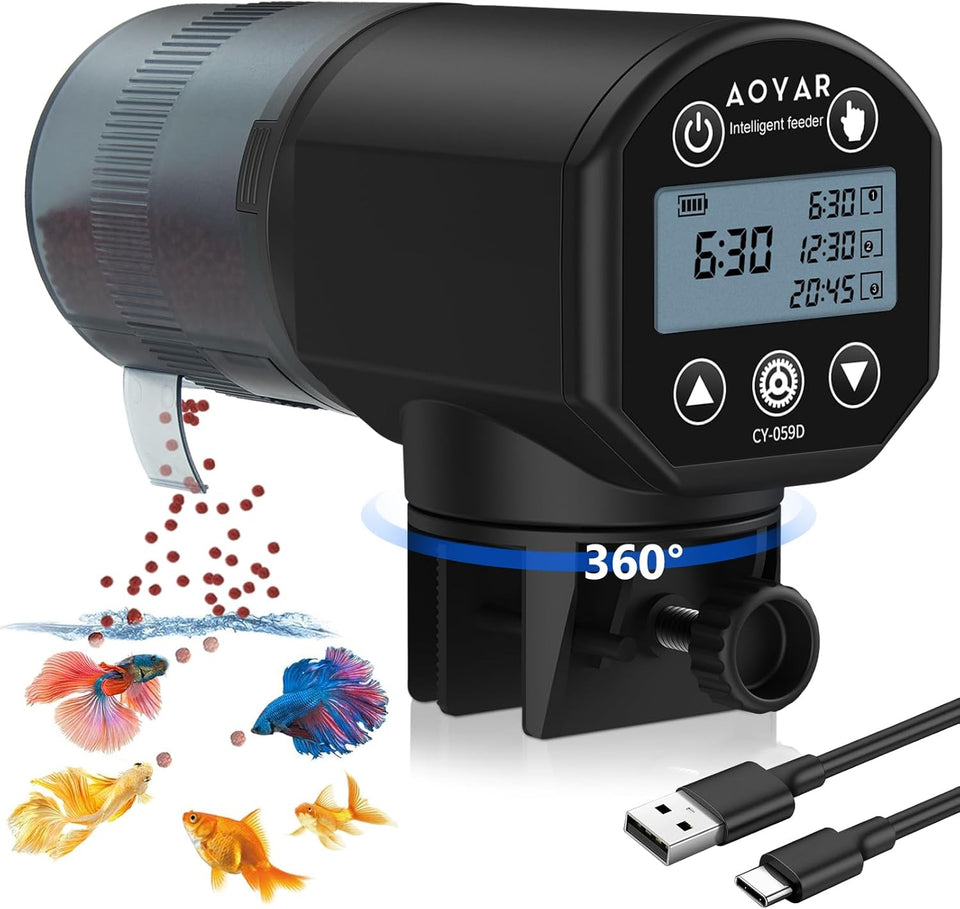 Automatic Fish Feeder for Small Aquariums: 200ml Large Capacity Auto Feeders with Battery Timer for Betta Koi and Turtles