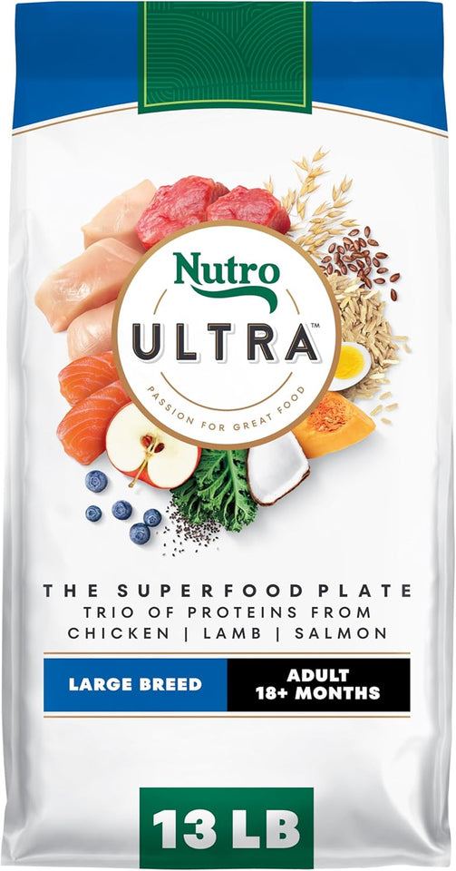 Nutro Ultra Adult Large Breed Dry Dog Food, high-protein chicken, lamb, and salmon protein trio, 13 lb non-GMO bag