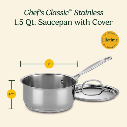 Cuisinart 1.5 Quart Saucepan w/Cover, Chef's Classic Stainless Steel Cookware Collection, 719-16