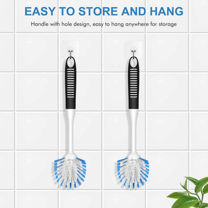 SetSail Dish Brush with Handle, 2 Pack Stiff Bristles Dish Scrubber with Built-in Scraper Dish Scrub Brushes for Cleaning Dishes, Pots and Pans, Kitchen Sink