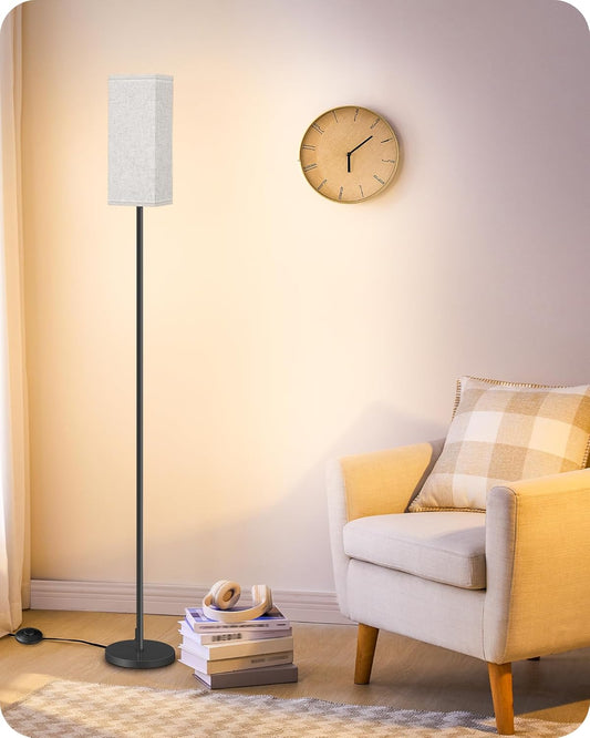 64.6" Floor Lamp, Pole with Foot Switch, Modern Standing Lamp Lampshade, Minimalist Freestanding Lamp (Bulb Not Included), for Living Room, Bedroom Office ETL Listed, Black and Beige E07LD05