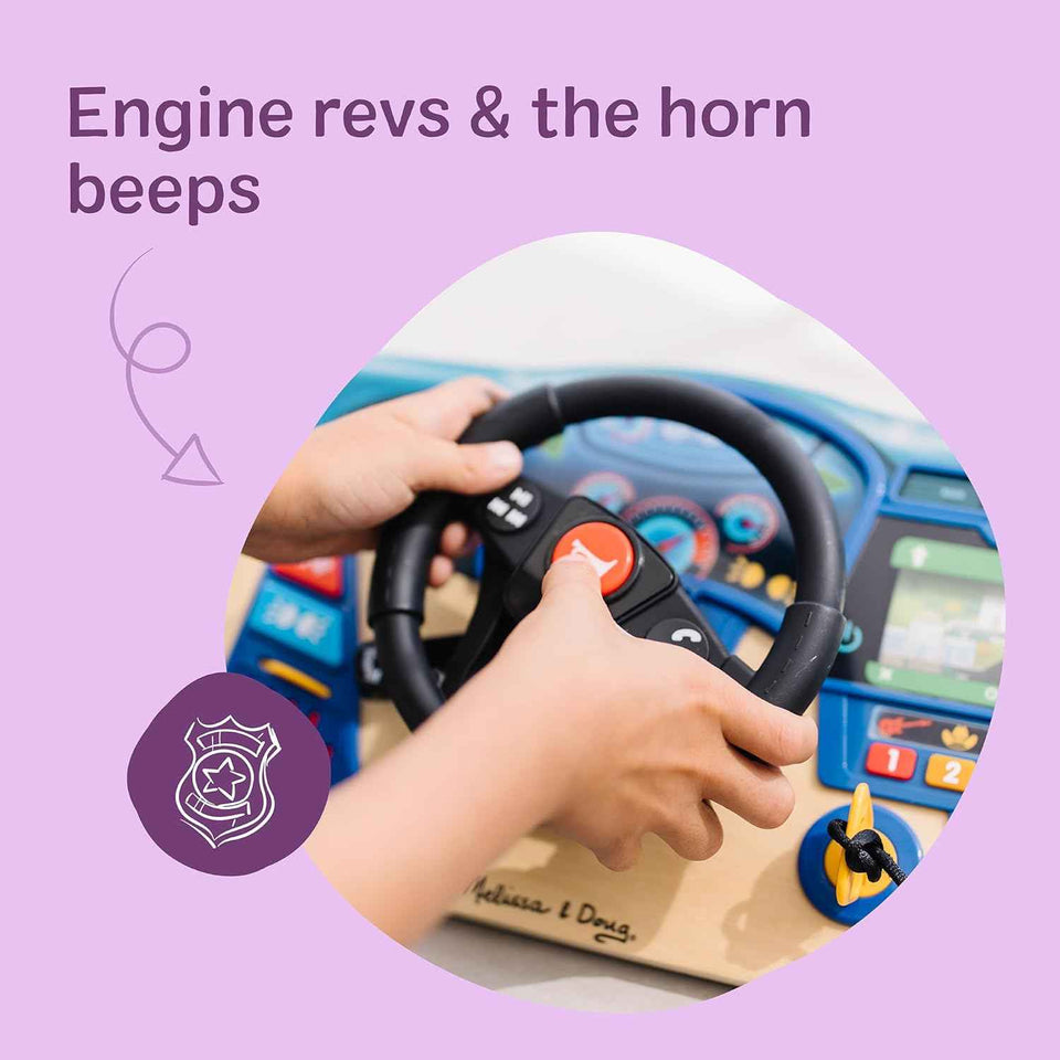 Melissa & Doug Vroom & Zoom, Interactive Wooden Dashboard, Racing Car Steering Wheel Toy, Lights & Sounds, Preschool Learning Toys for Girls & Boys 3+ - FSC Certified
