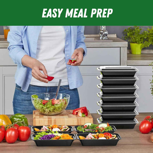 50 Pack (100-Piece) 28 oz Meal Prep Containers Reusable with Lids, Sturdy Leakproof & Food Safe, Microwave, Freezer, Dishwasher Safe Prep Containers, To Go Take Out Plastic Food Storage