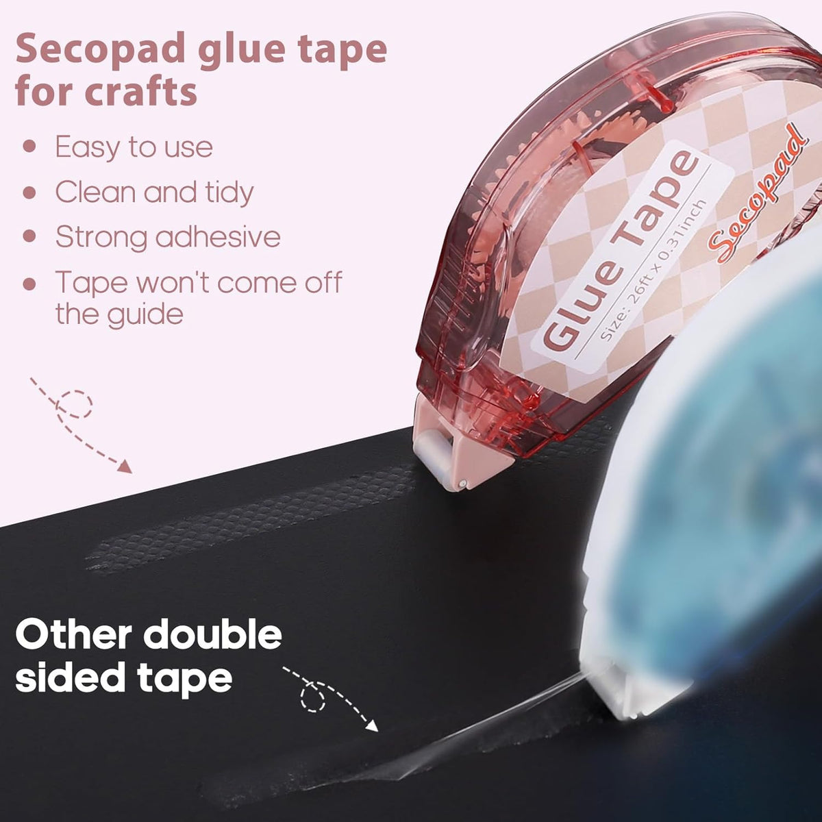 Scrapbook Tape, 4 Pack Double Sided Tape Roller for Crafts, Adhesive Glue Runner Scrapbooking Supplies Journaling School Office Teacher Supplies for Kids and Adults, 0.3IN x 26FT