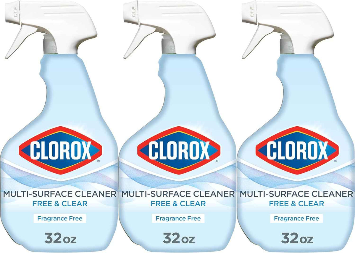 Clorox Free & Clear Multi-Surface Cleaner, Fragrance-Free, 32 Fluid Ounces, Pack of 3