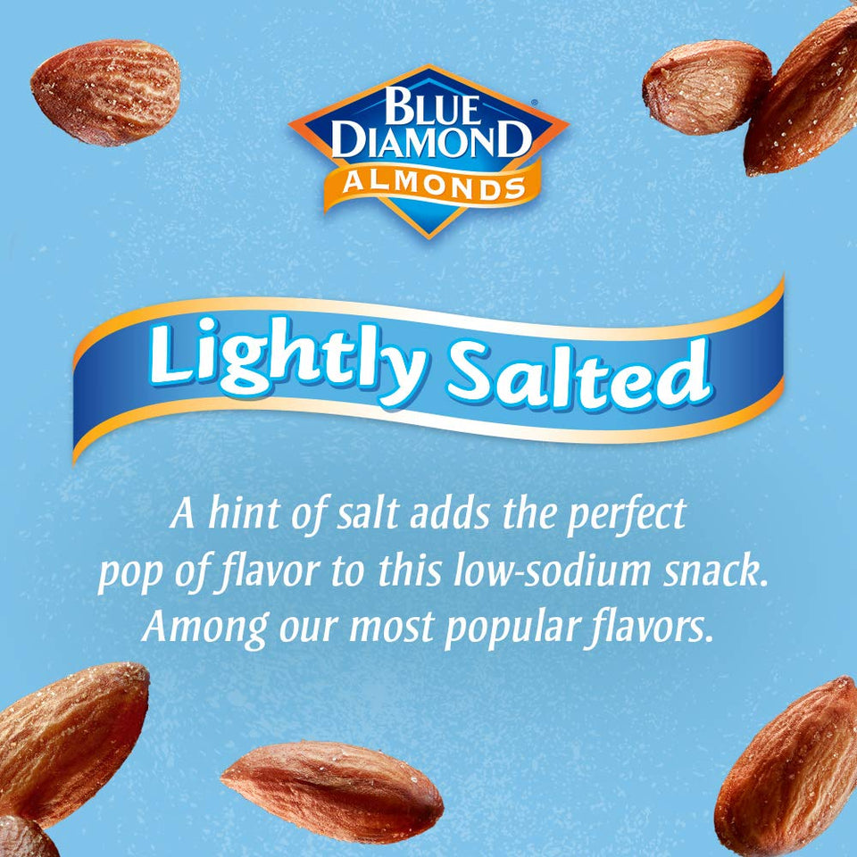 blue diamond lightly salted almonds, 16 oz resealable bag, low sodium snack nuts