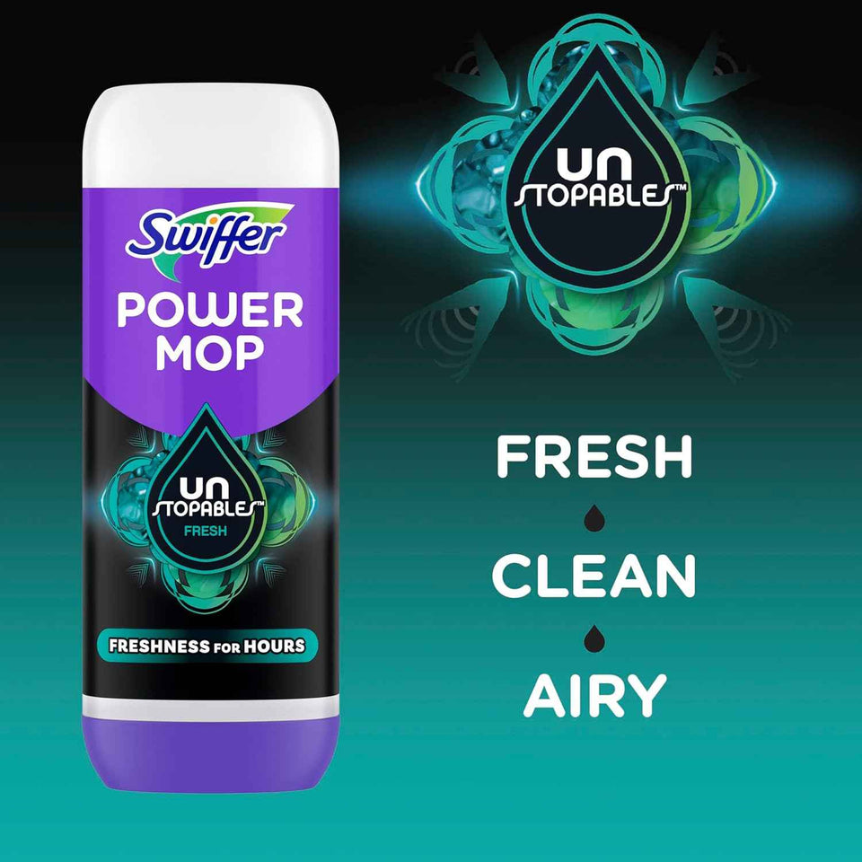 Swiffer PowerMop Floor Cleaning Solution with Unstopables Fresh Scent, PowerMop Refills, Floor Cleaner for Mopping, 25.3 fl oz, 2 Pack
