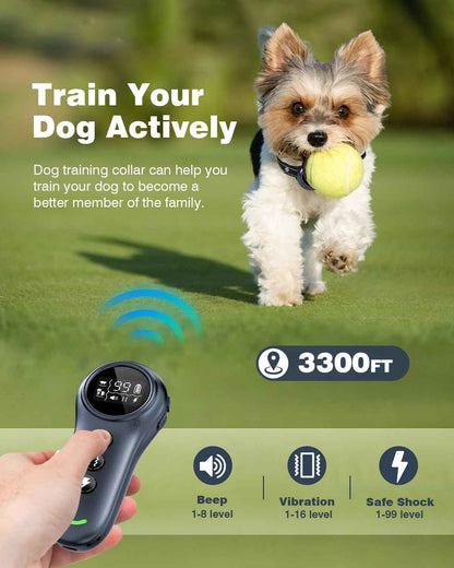 2-in-1 Dog Shock Collar & Dog Bark Collar - Smart Anti Barking Dog Training Collar with 5 Adjustable Sensitivity & 3300FT Remote for All Breeds IP67 Waterproof E-Collar