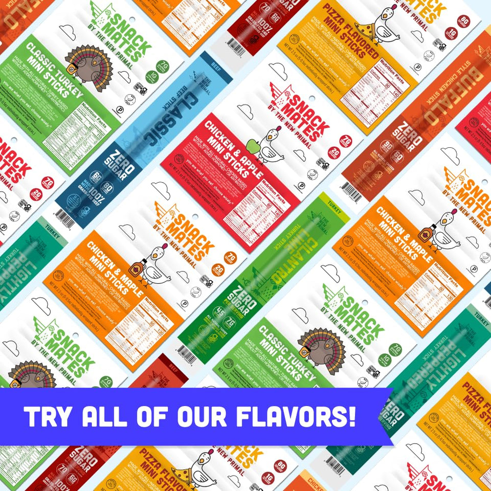 New Primal Snack Mates Gluten-Free Chicken & Maple Sticks, Healthy Snacks for Kids, Low Sugar High Protein, 15 Pack