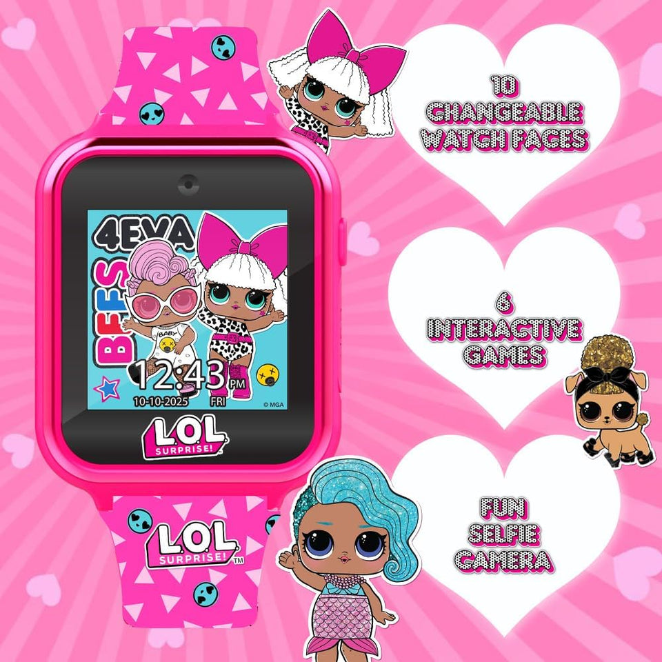 Accutime LOL Surprise Touchscreen Exclusive Pink Smartwatch for Kids – Engaging Educational Games, Step Counter, Camera, Alarm & More – Fun & Interactive Timepiece (LOL4264AZ)
