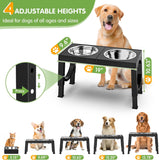 XIAZ Elevated Dog Bowls Large Breed Raised Dogs Bowl Stand Large/Medium Sized Dog Stainless Steel Food Water Bowl Stands 5 Heights Adjustable 9/11/12/14in Black Pet Feeder Dish Station