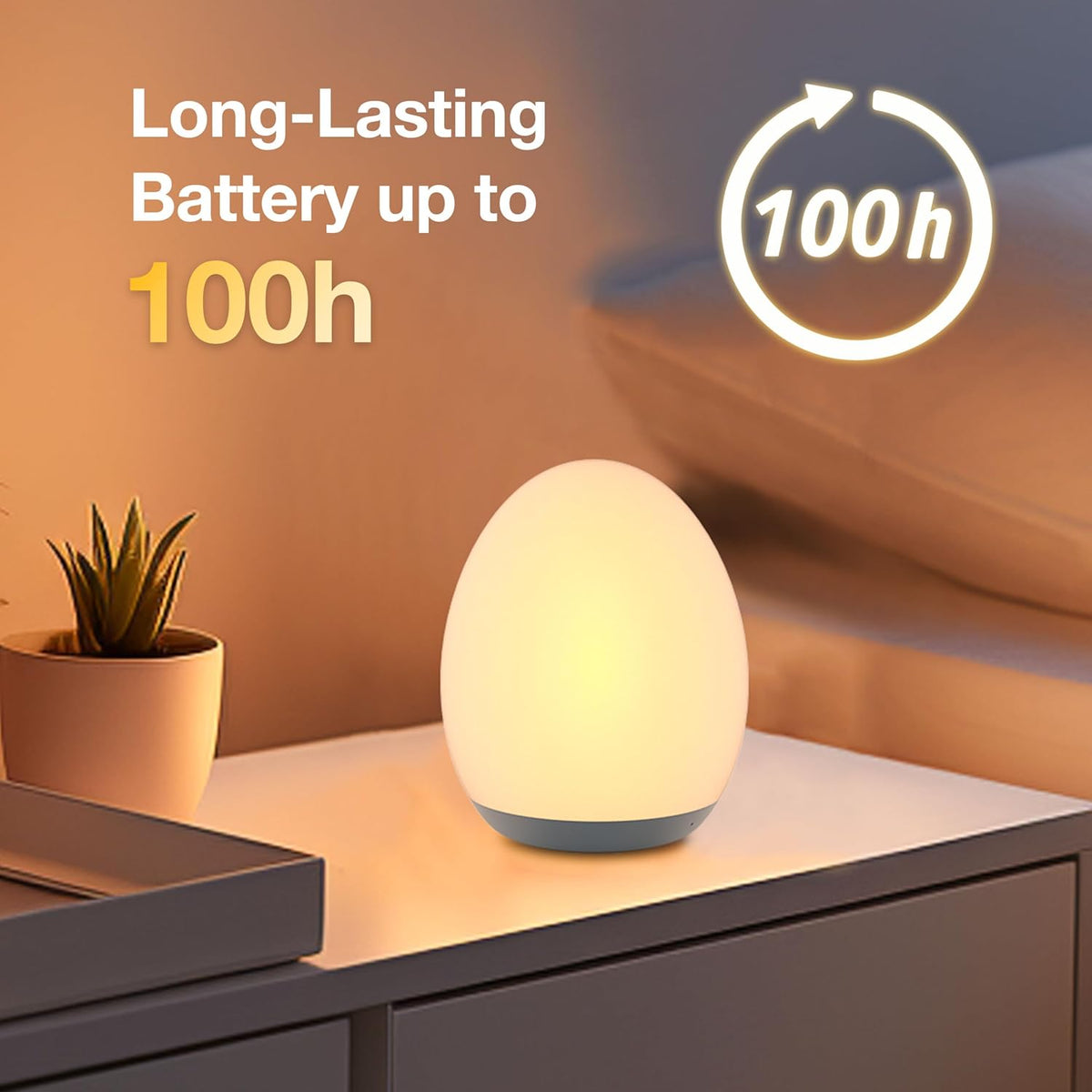 JolyWell Night Light for Kids, Baby Night Light with 7 Colors Changing Mode & Stepless Dimming, Nursery Night Light BPA Free,Rechargeable Egg Night Light for Breastfeeding 1h Timer & Touch Control
